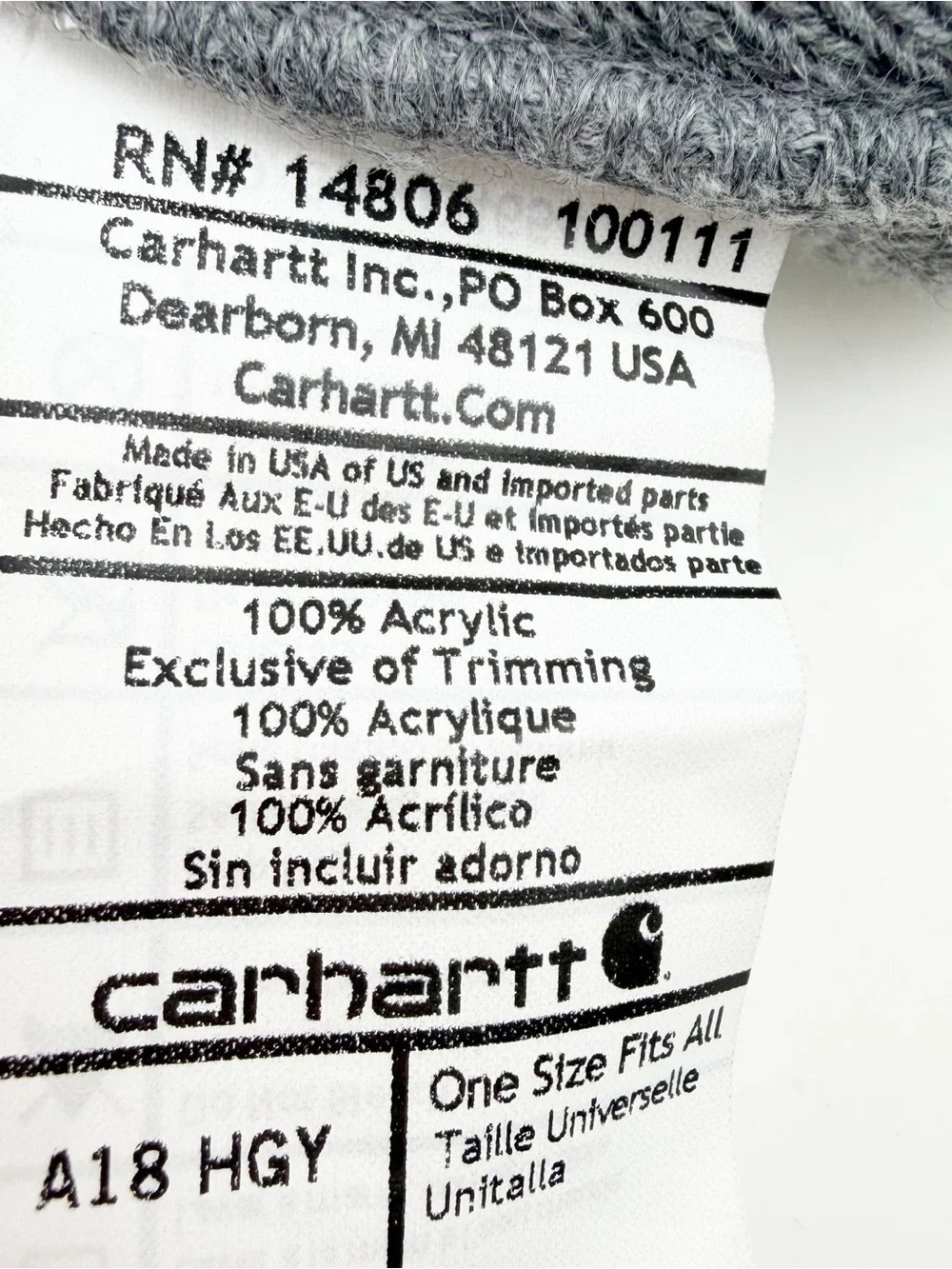 Carhartt Knit Cuffed Beanie Heather Gray One Size Hat Logo EUC